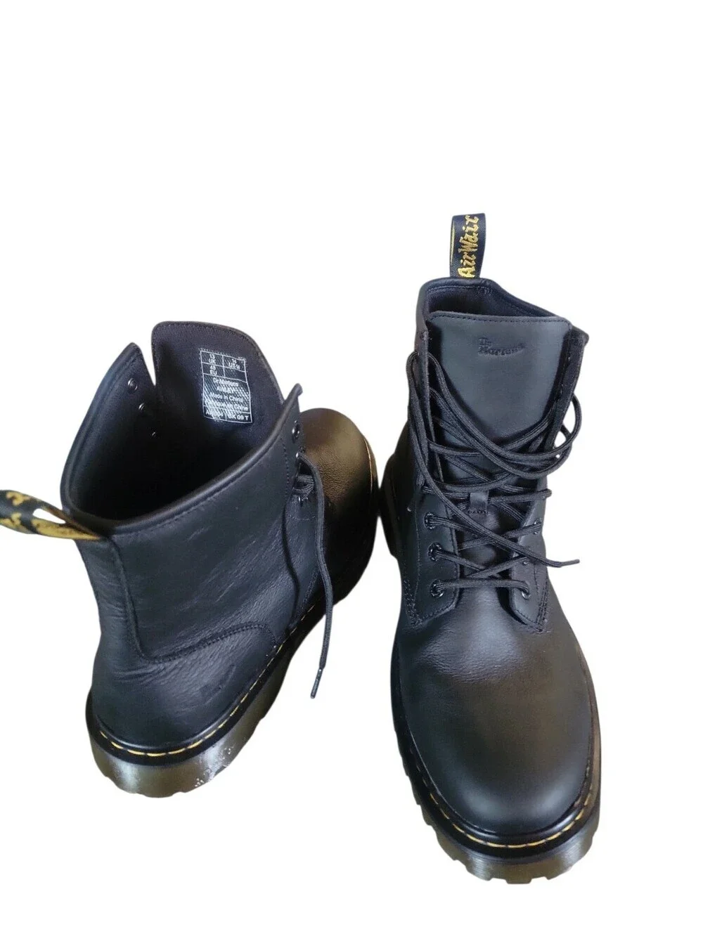 Dr. Martens 1460 Black Leather Lace-Up Boots with Yellow Stitching AirWair Loop
